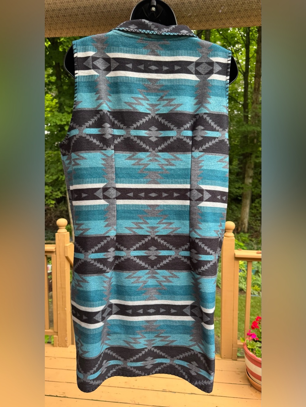 Turquoise Aztec-Pattern Button-Down Vest - Picture 8 of 13